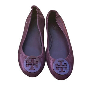 Tory Ballerina Flats Maroon Burgundy Casual Leather US 6.5 M Slip-on Boho